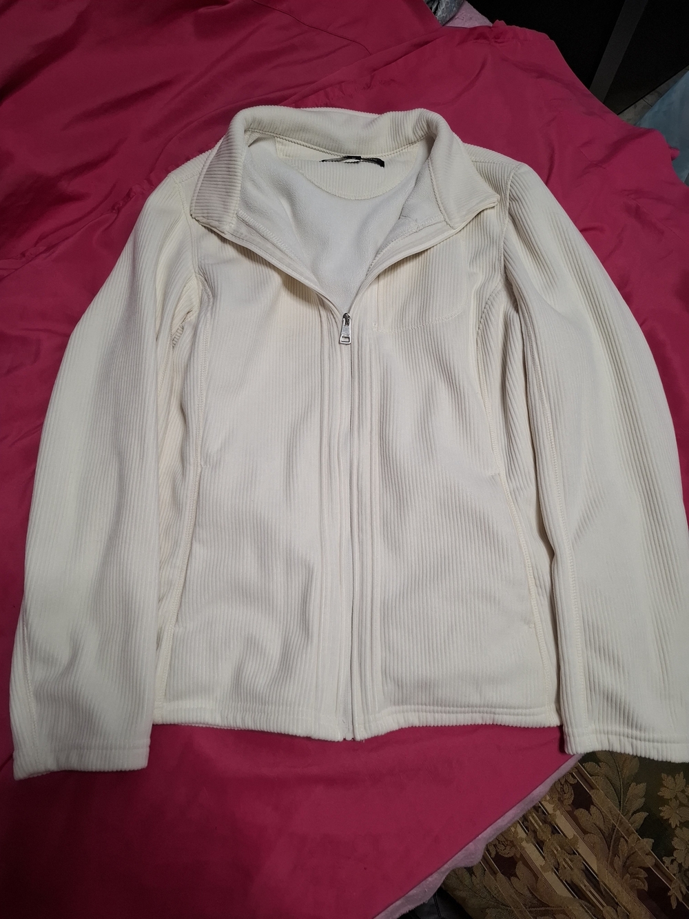 Andrew Marc Ivory Ribbed Zip-Front Bomber Jacket